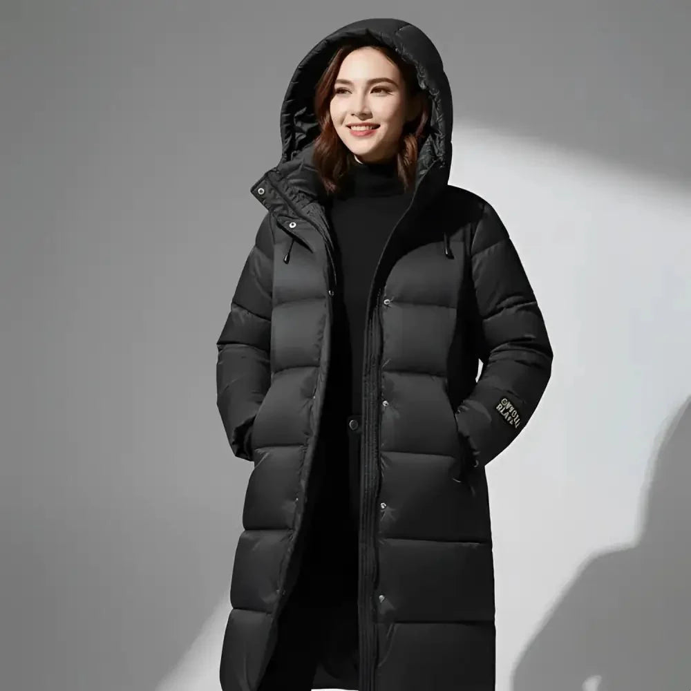 Manteau imperméable femme : parka longue noire à capuche La Parisienne Image