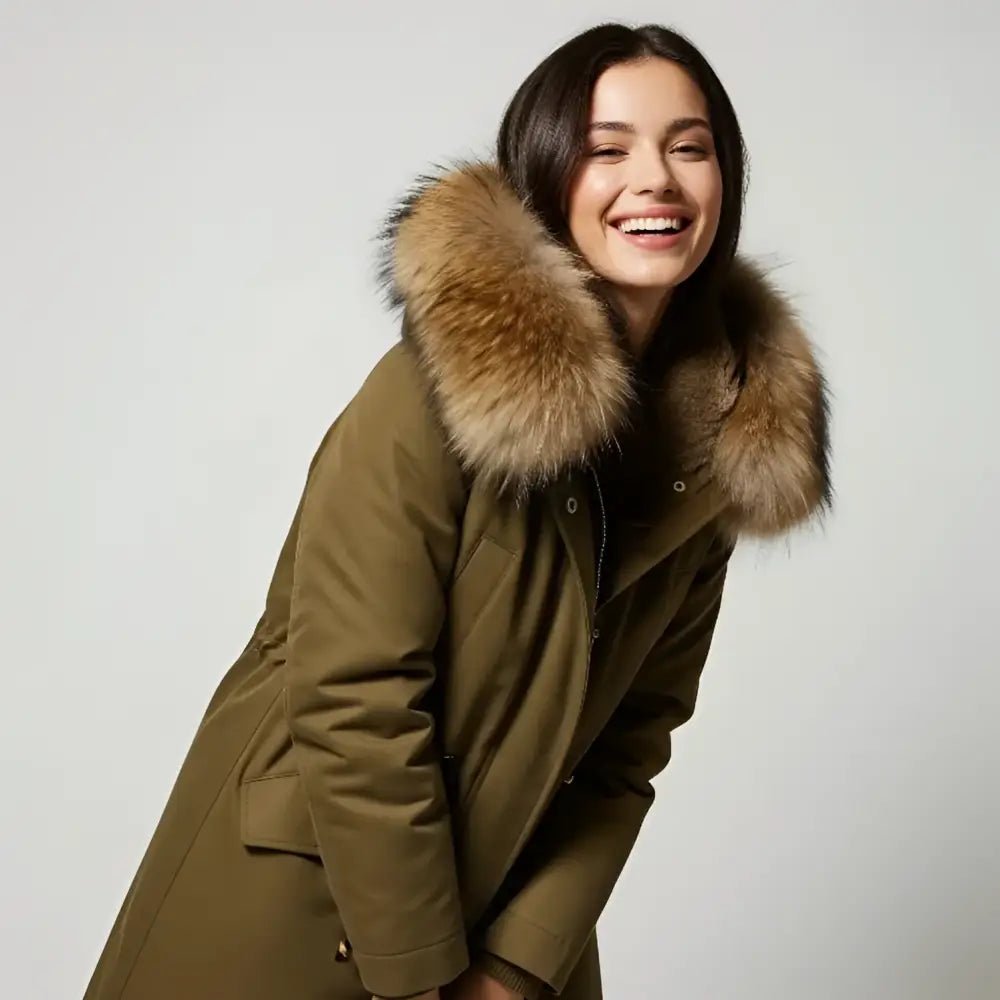 Parka longue femme kaki col fourrure - Guide Boutique-Parka Image