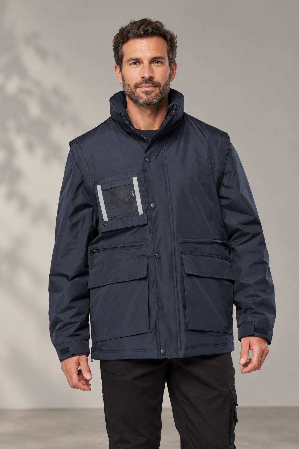 Parka de travail bleu marine portée – Boutique Parka Image