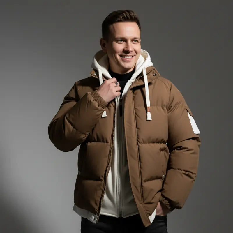 Parka kaki homme à capuche avec coupe ajustée Image