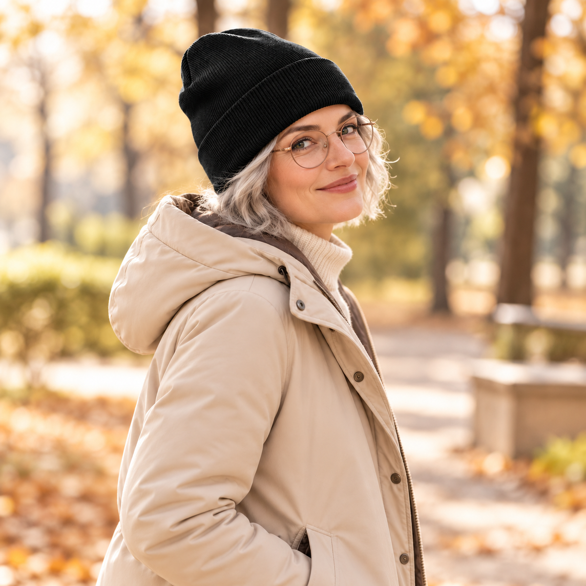 Bonnet à revers en maille – Le Classique — mise en situation