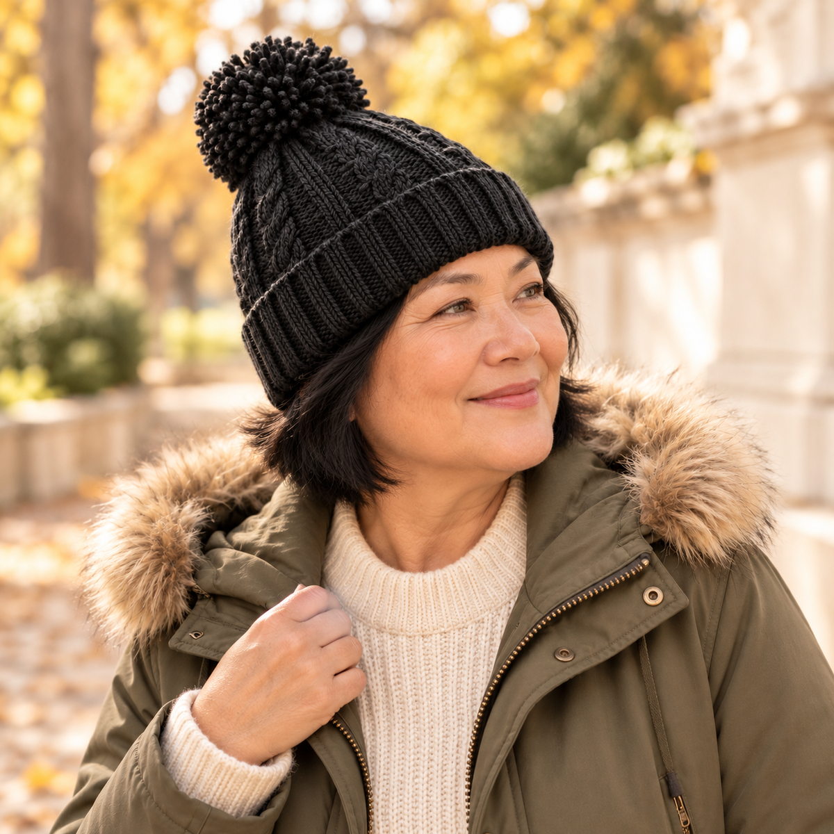 Bonnet torsadé à pompon – La Torsade — mise en situation