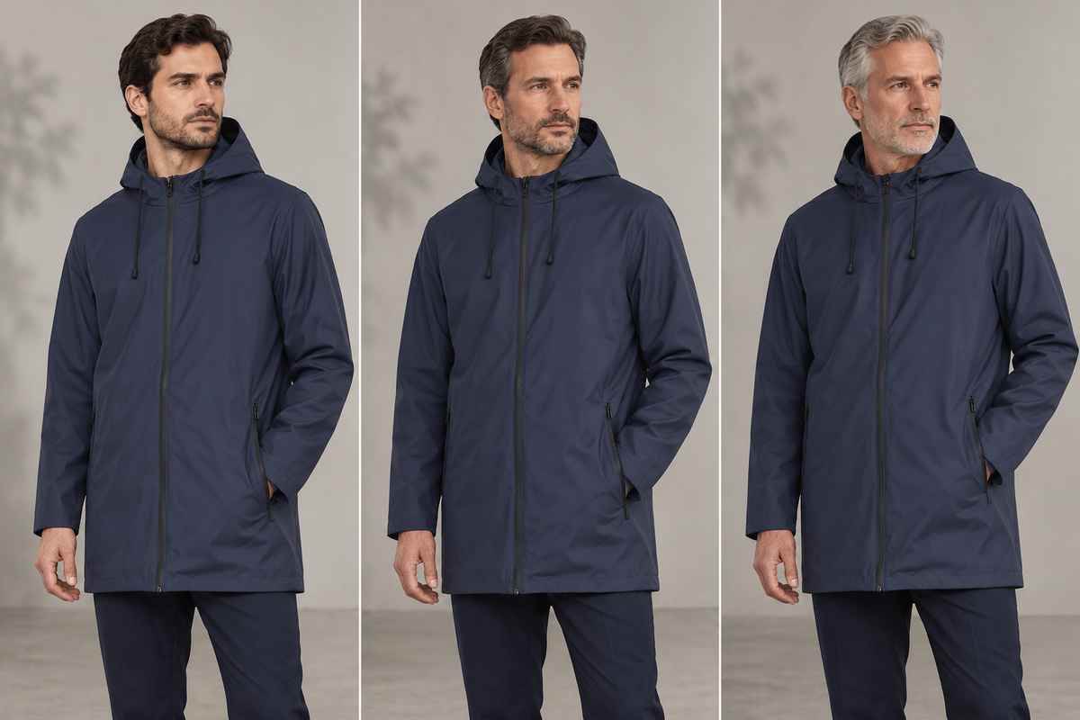 Parka cirée professionnelle homme – Le Technicien, bleu marine, présentation portée 2