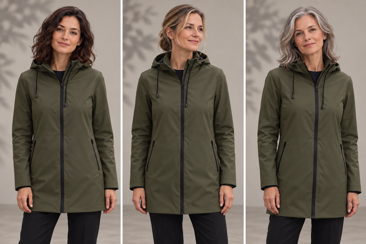 Parka cirée professionnelle femme – La Technicienne, kaki, présentation portée 1