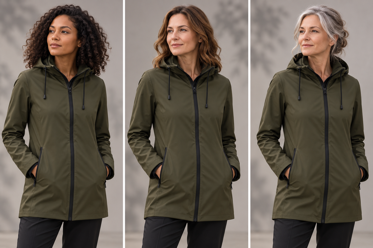 Parka cirée professionnelle femme – La Technicienne, kaki, présentation portée 2