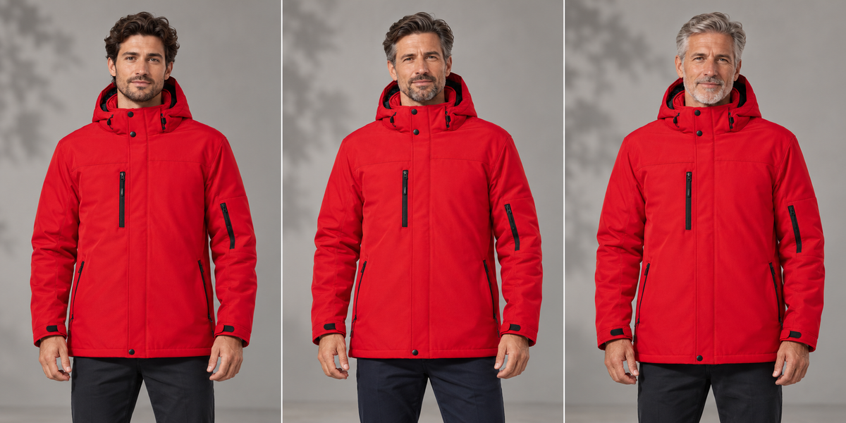 Parka softshell professionnelle homme – Le Régisseur, rouge, présentation portée 1