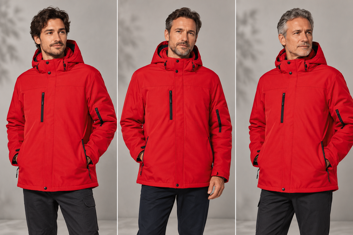 Parka softshell professionnelle homme – Le Régisseur, rouge, présentation portée 3