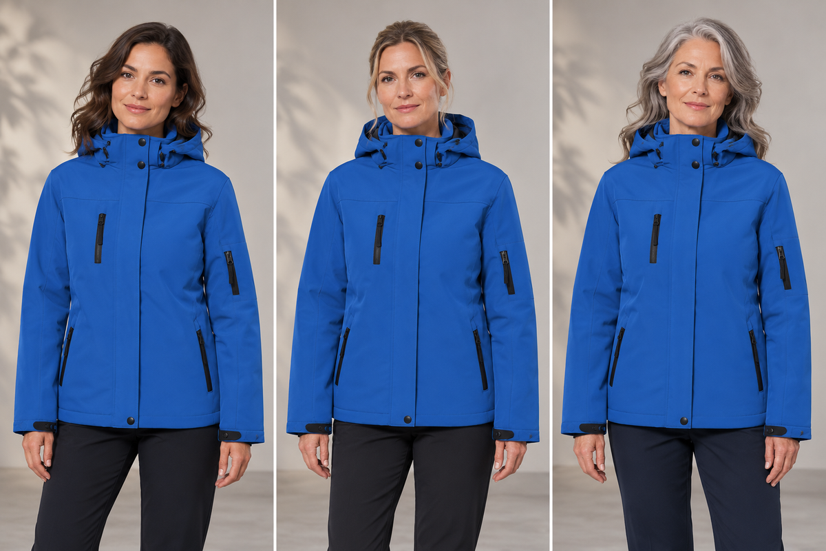 Parka softshell professionnelle femme – La Régisseuse, bleu royal, présentation portée 1