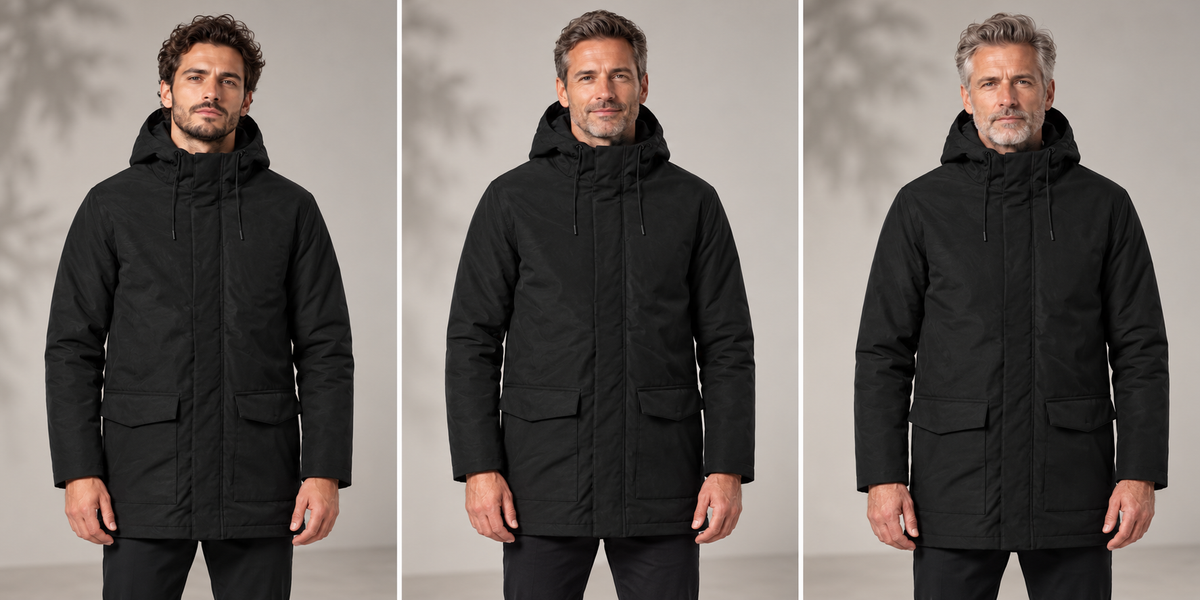 Parka professionnelle homme à doublure isolante – Le Conducteur, noir, présentation portée 1