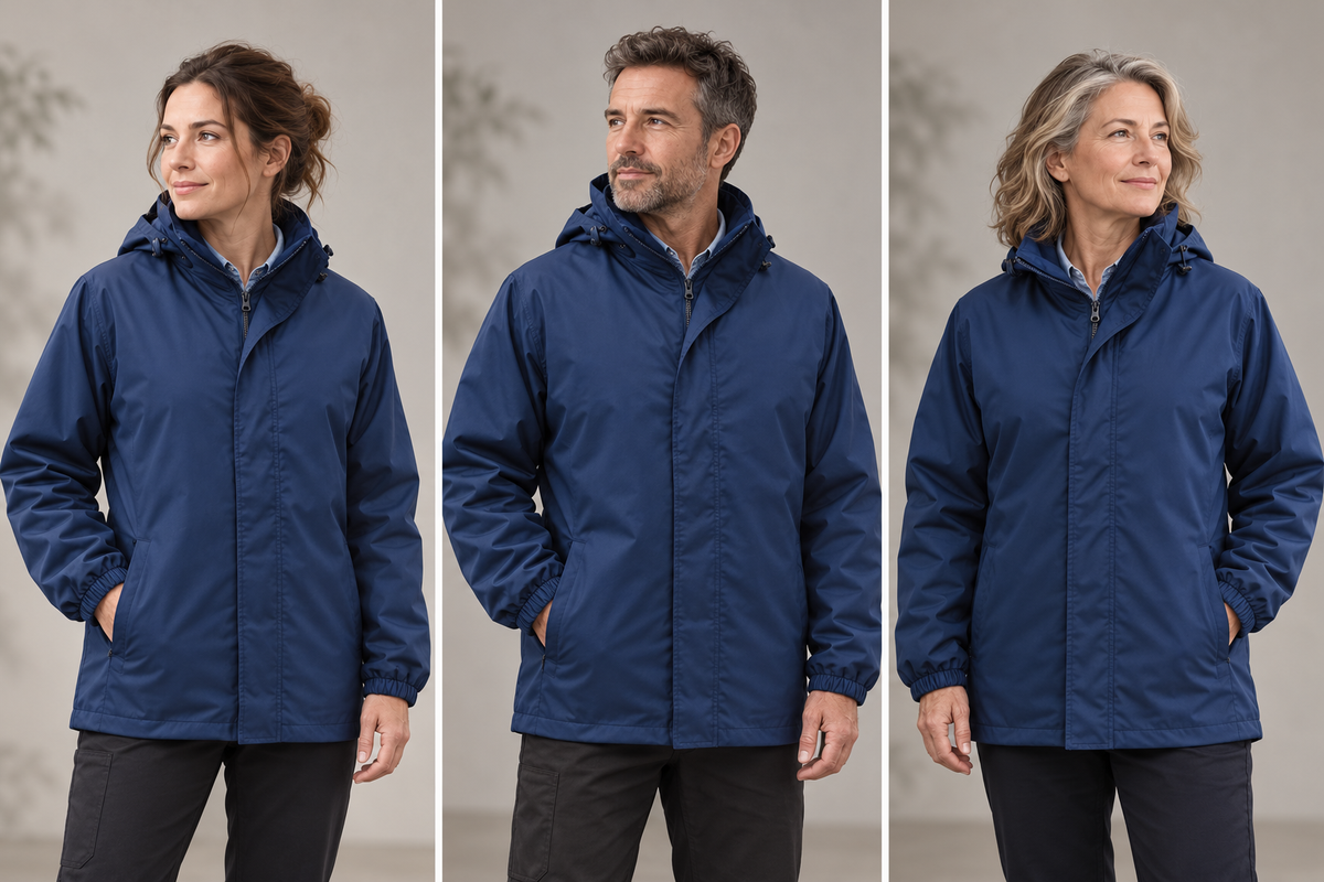 Parka professionnelle 3-en-1 à gilet intérieur – Le Modulable, bleu marine, présentation portée 2