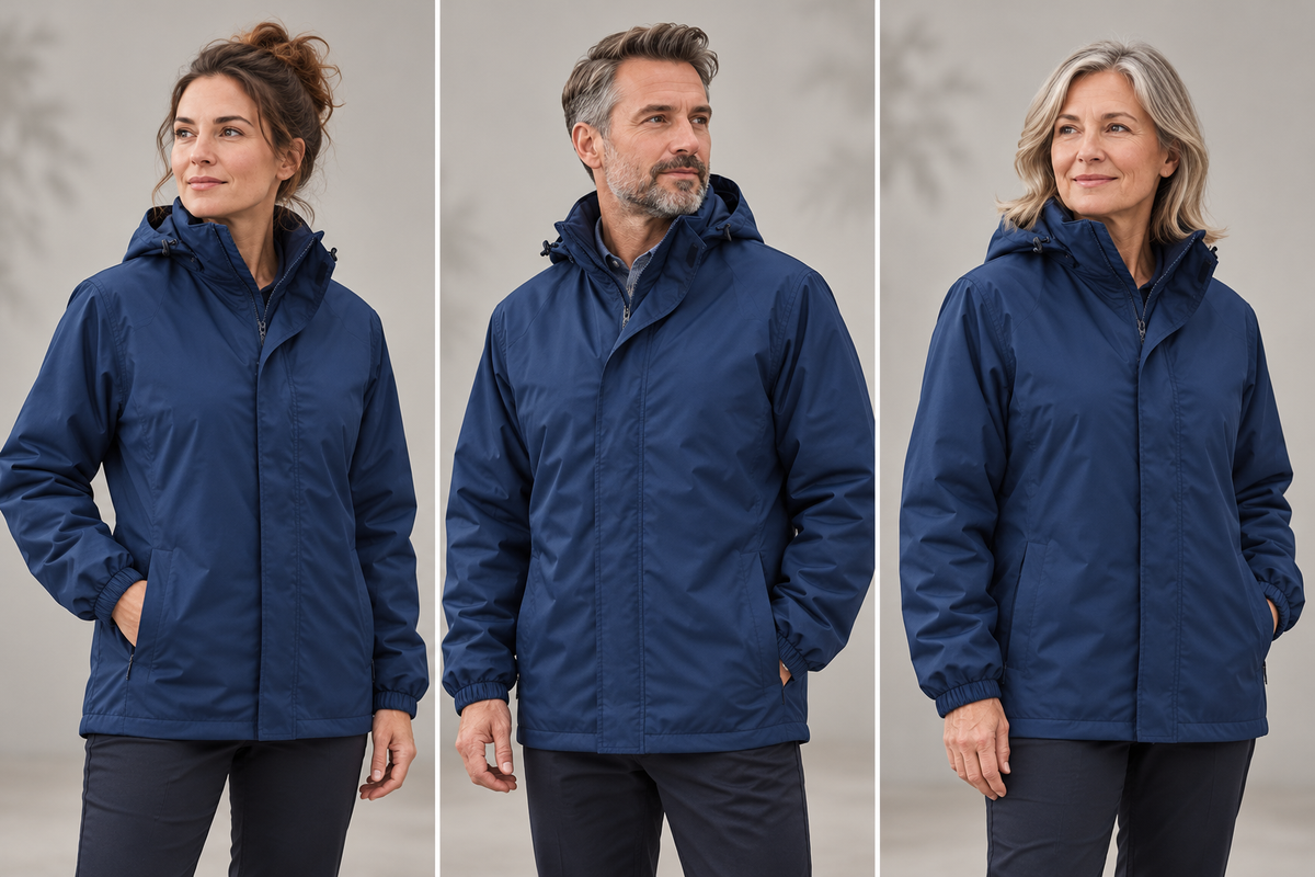 Parka professionnelle 3-en-1 à gilet intérieur – Le Modulable, bleu marine, présentation portée 3