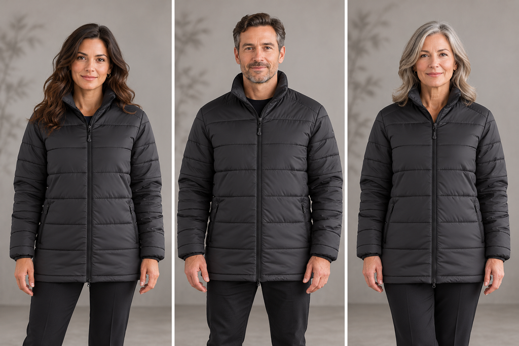 Parka professionnelle matelassée recyclée – L’Itinérance, noir, présentation portée 1
