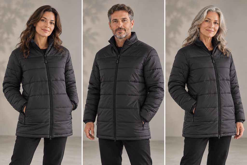 Parka professionnelle matelassée recyclée – L’Itinérance, noir, présentation portée 3