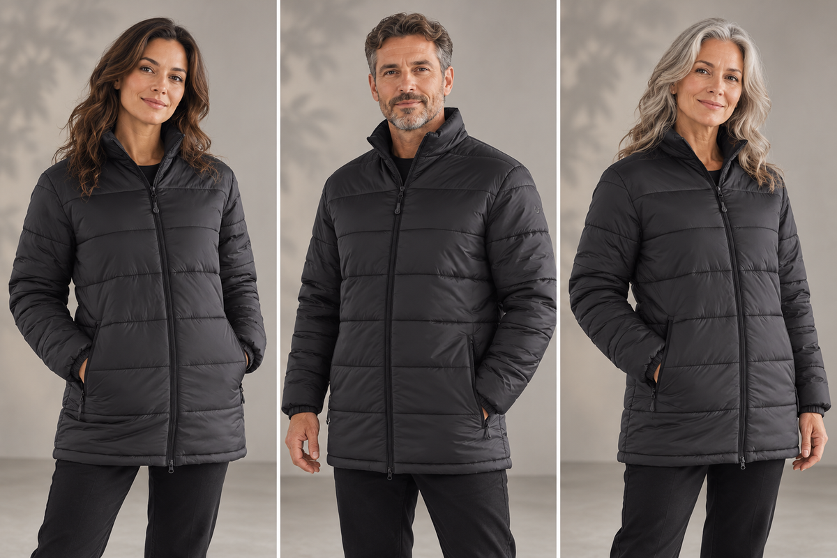 Parka professionnelle matelassée recyclée – L’Itinérance, noir, présentation portée 3