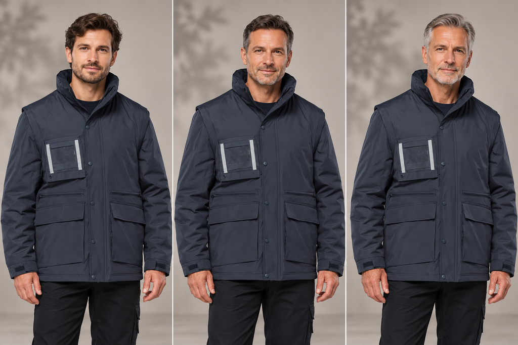 Parka de travail multipoches à manches amovibles – Le Contremaître, bleu marine, présentation portée 1