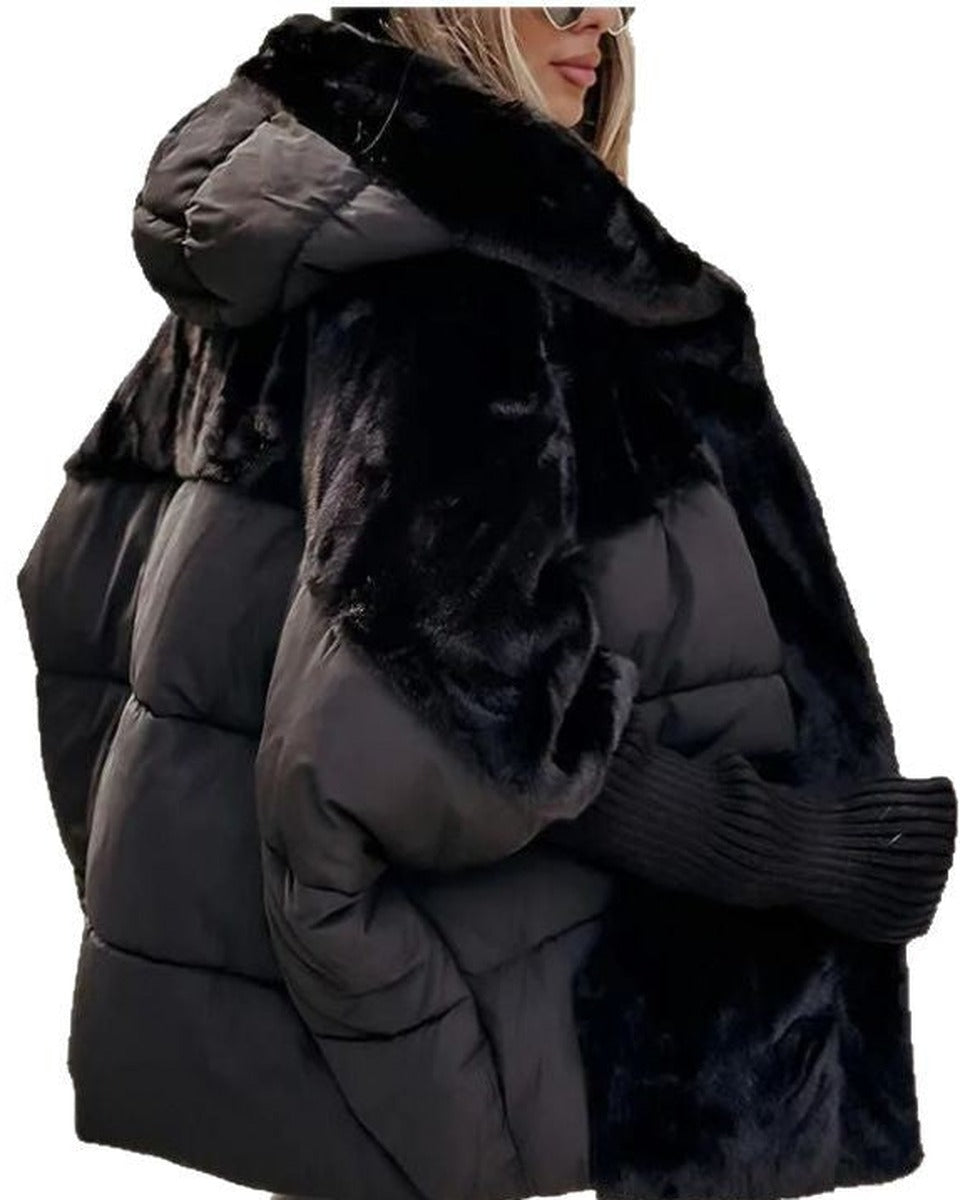 Doudoune courte femme noire oversize, vue de profil