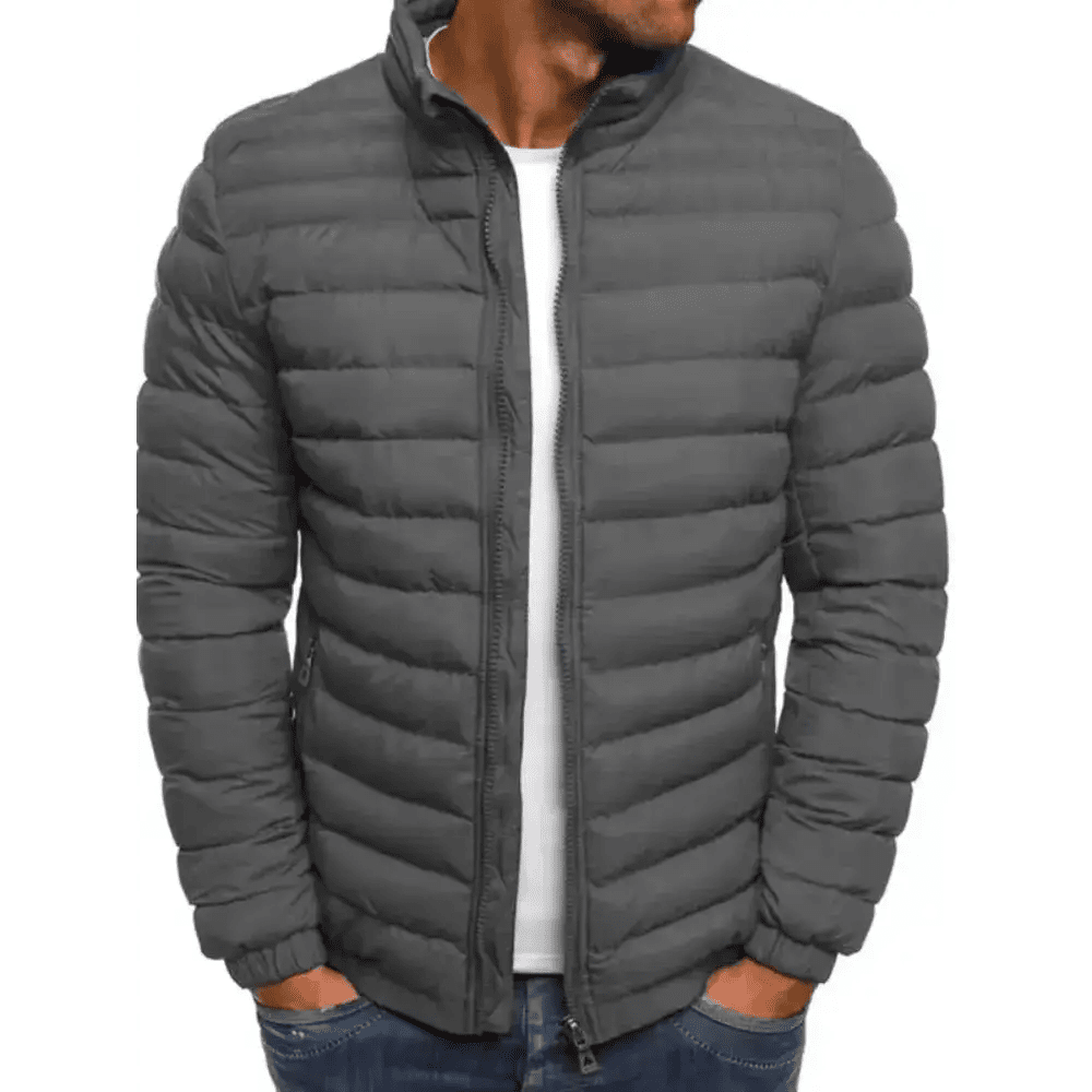 Parka doudoune homme légère en gris, idéale pour l'hiver avec un design moderne.