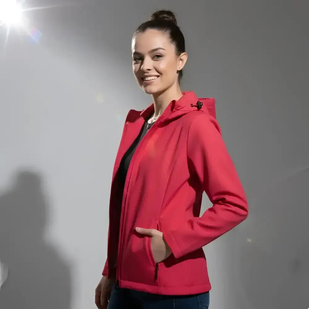 Parka femme à capuche cintrée de couleur rose, parfaite pour un look élégant et pratique.